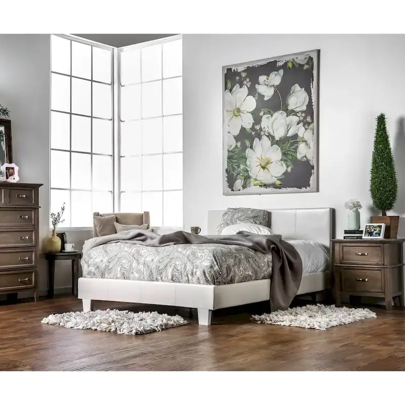 King Size Upholstered Platform Bed – White / Espresso / Grey / Ivory, Faux Leather or Fabric, Sleeps 2