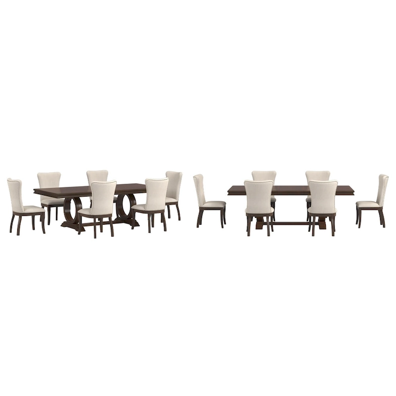 Tallinn Dark Cherry Wood and Beige Fabric Extendable Dining Set