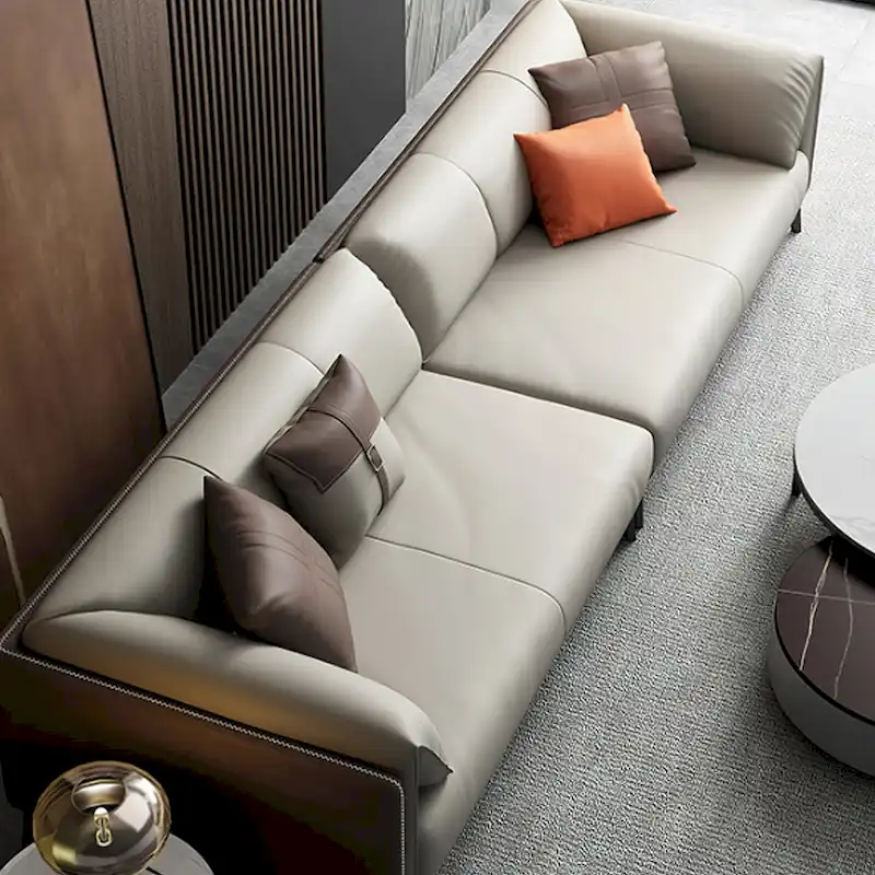 Faux Leather Pillow Top Arm Sofa with Reversible Cushions - three seat