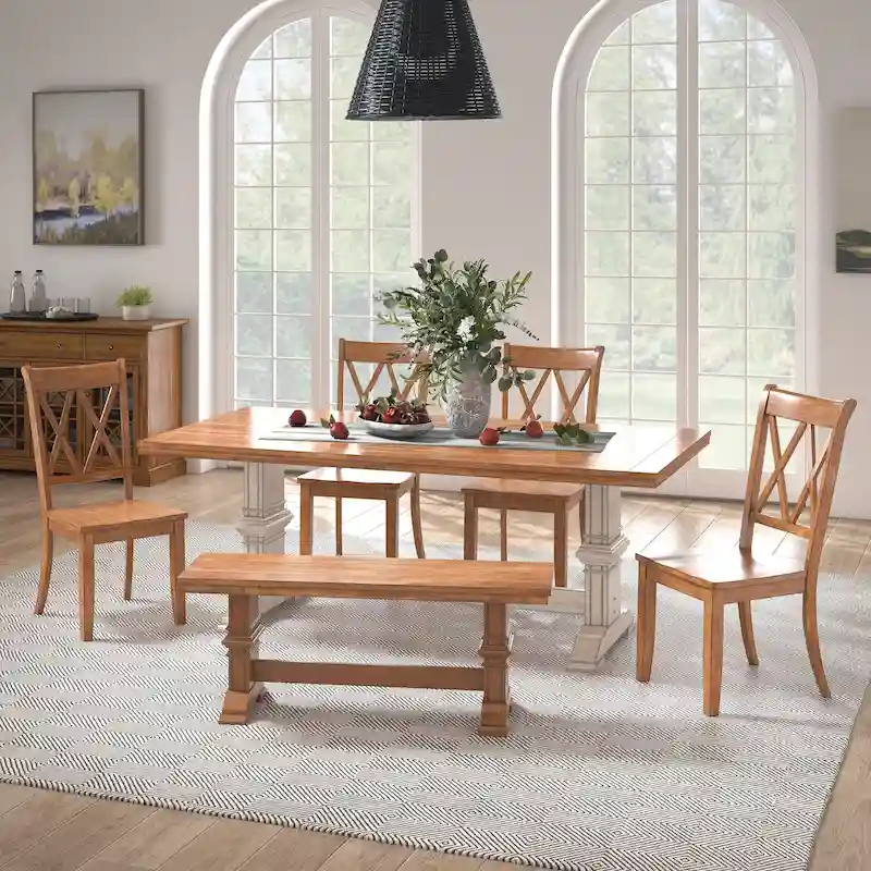 Ronda 78.7 Rectangular Solid Wood Top Dining Set with X-Back Chairs