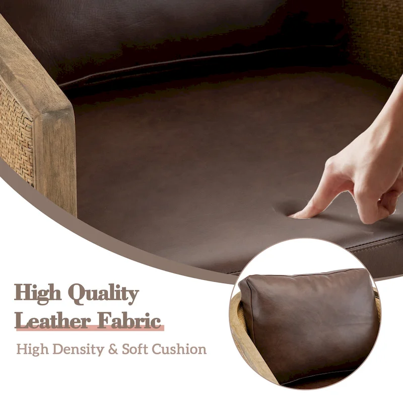 Boucle/Leather Upholstered 360 Degree Swivel Round Barrel Club Chair