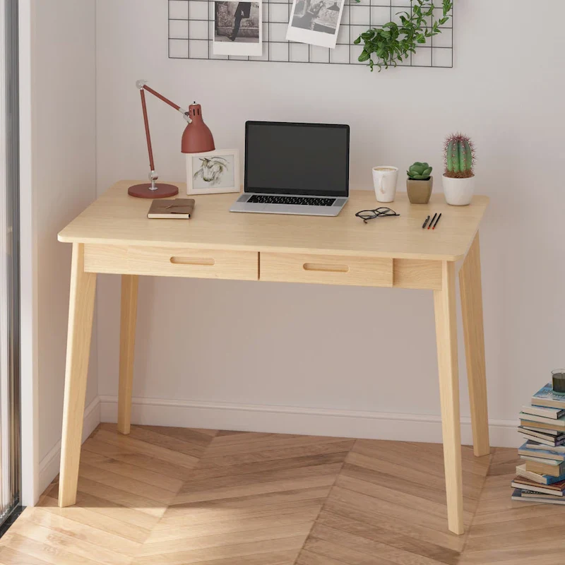 Home Office Desk - 39.4W, MDF & Solid Wood, 2 Drawers, 120 lbs Capacity, Classic Style