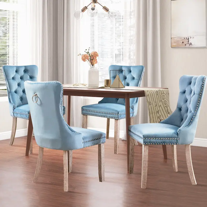 Velvet Modern Dining Chairs Set of 2, Upholstered Dining Side Chairs with Wood Legs, Nailhead Trim, Modern Dining Chairs - N/A