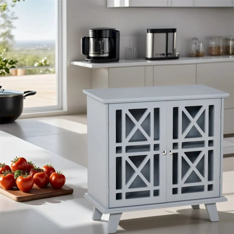 Anti-Toppling Wood Kitchen Storage Cabinet with Doors - N/A