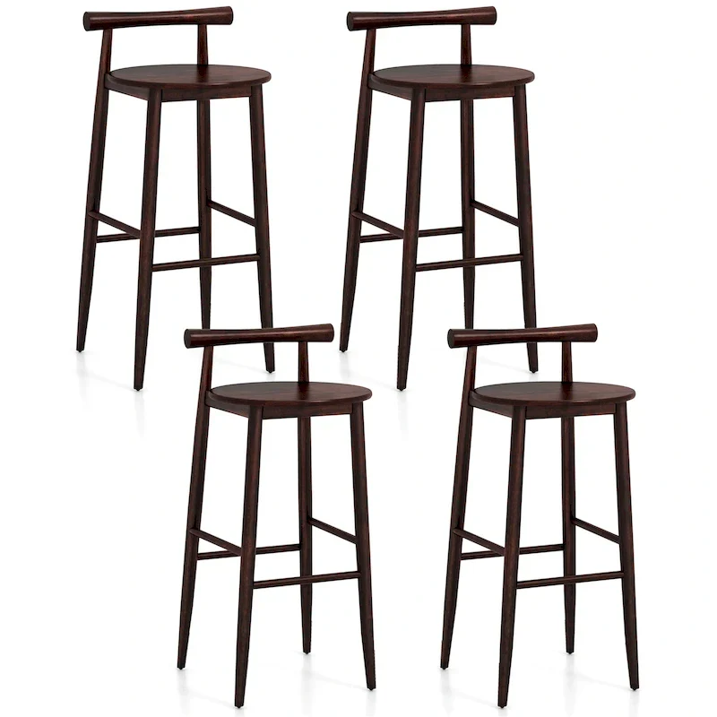 Gymax Bar Height Stools Set of 4 Bar Chair w/ Acacia Wood Frame
