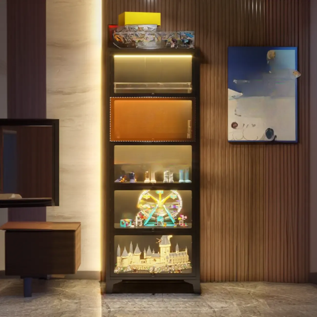 Modern 5 Shelves Glass Display Cabinets with LED Lighting