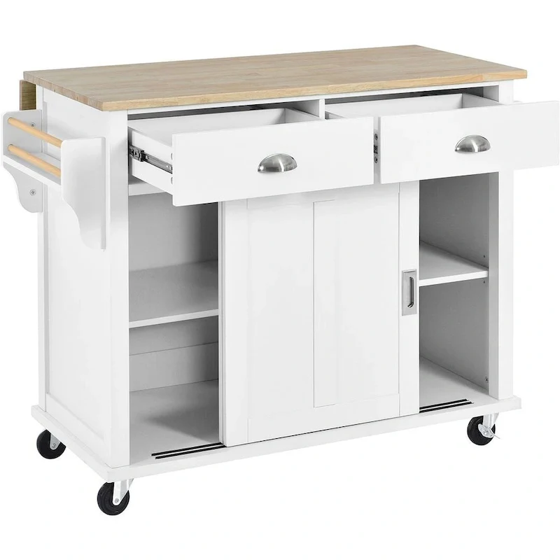 Kitchen Island Cart with Wheels Drop-Leaf Countertop