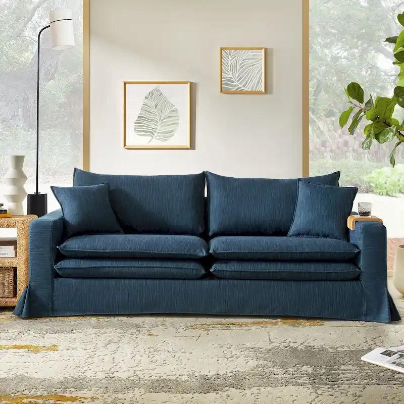 Elias Modern Slipcovered Sofa with Cup Holder and Reversible Cushions by HULALA HOME