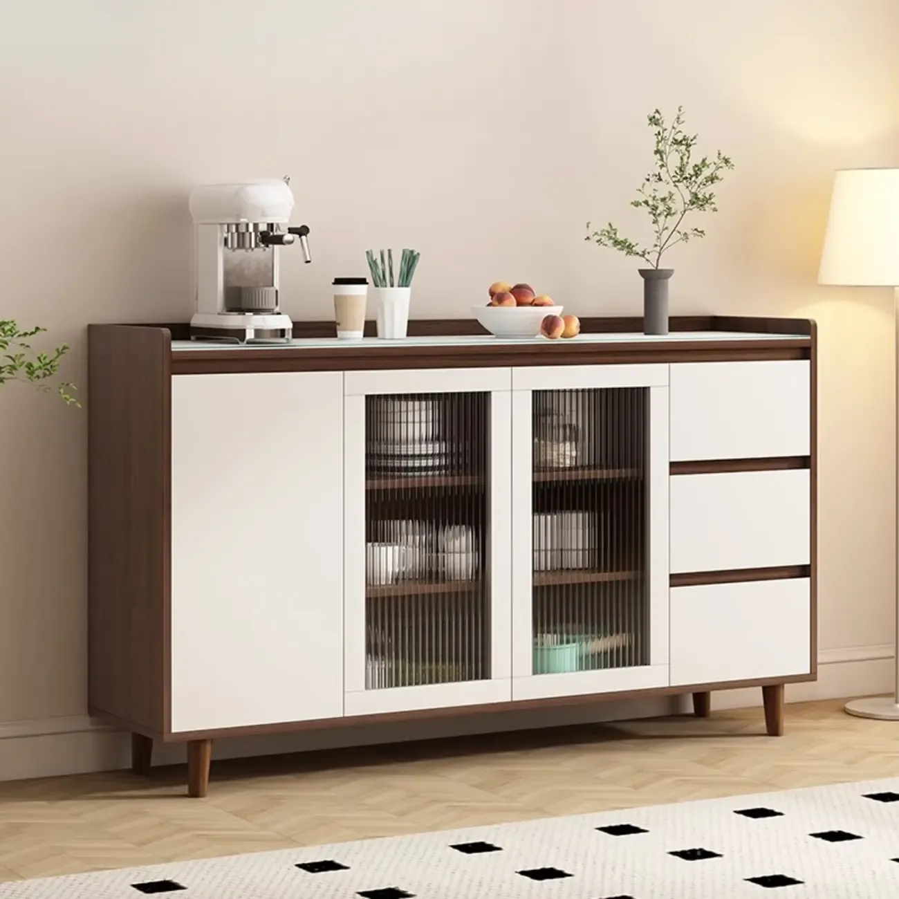 Modern Wood Sideboard with Glass Countertop