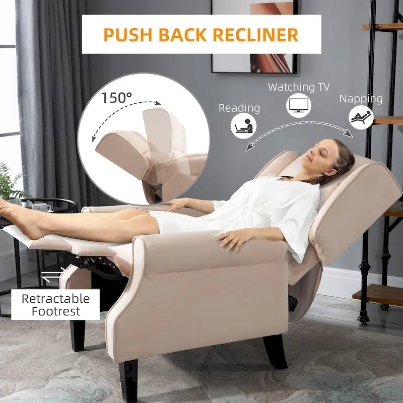 Cream White Heated Massage Recliner Chair with Lumbar Heating & Remote Controller