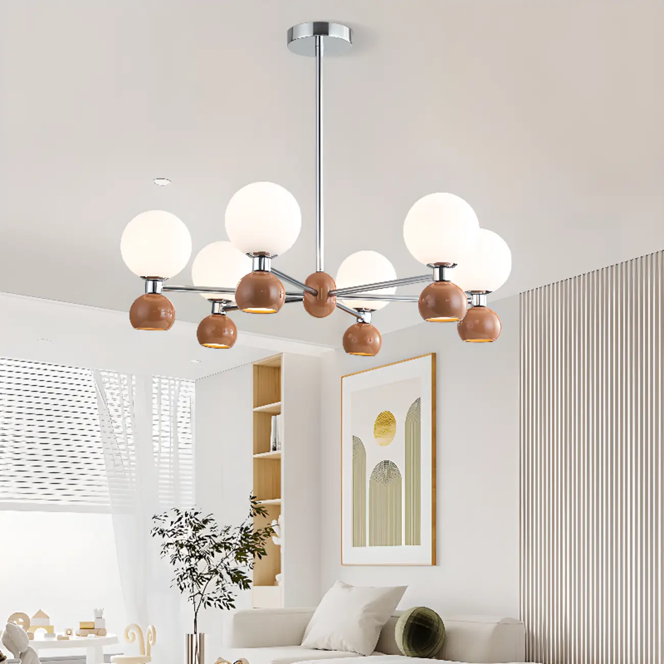 Modern Style White Globe Chandelier with Metal Frame