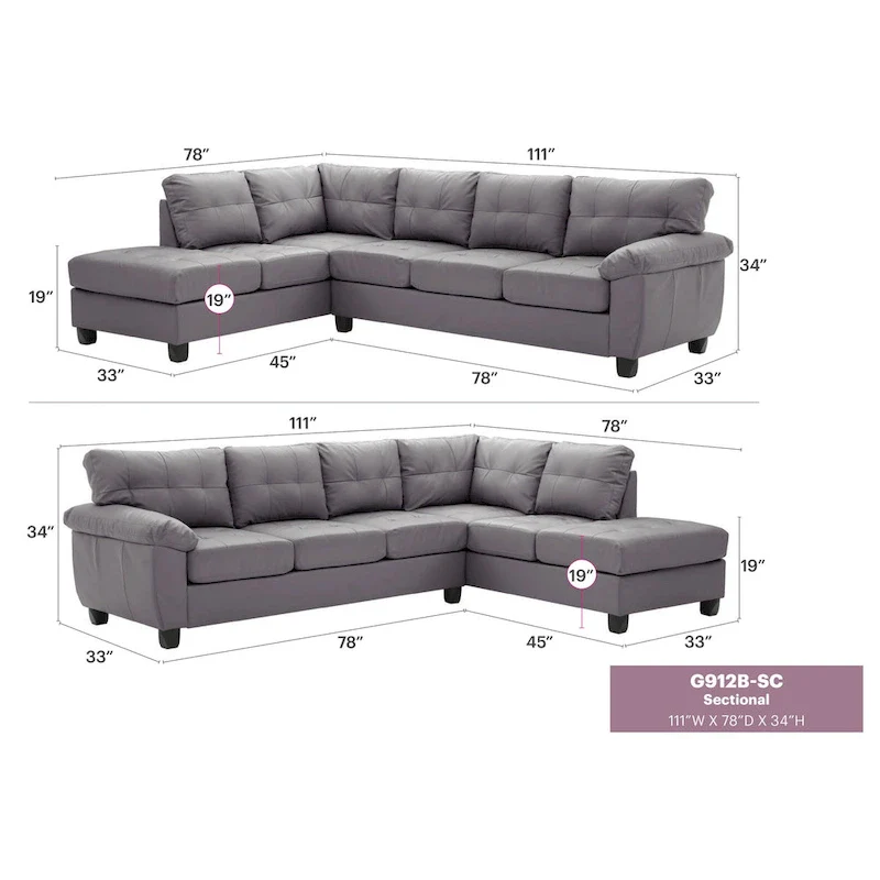 Gallant 111 in. W 2-piece Faux Leather L Shape Sectional Sofa - 78L x 111W x 32H
