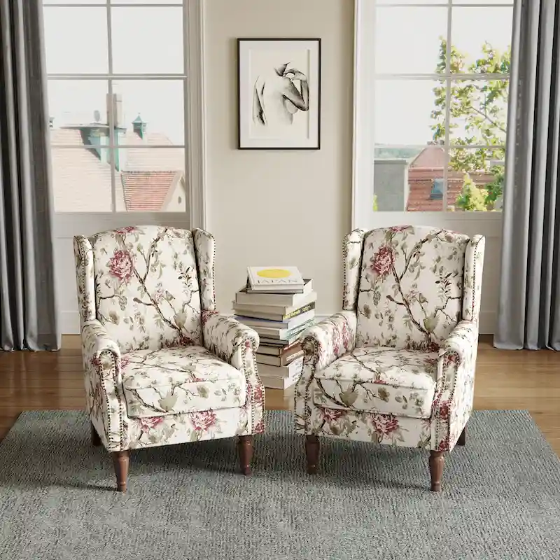 Traditional Nailhead Trim Armchair Accent Chairs Set of 2