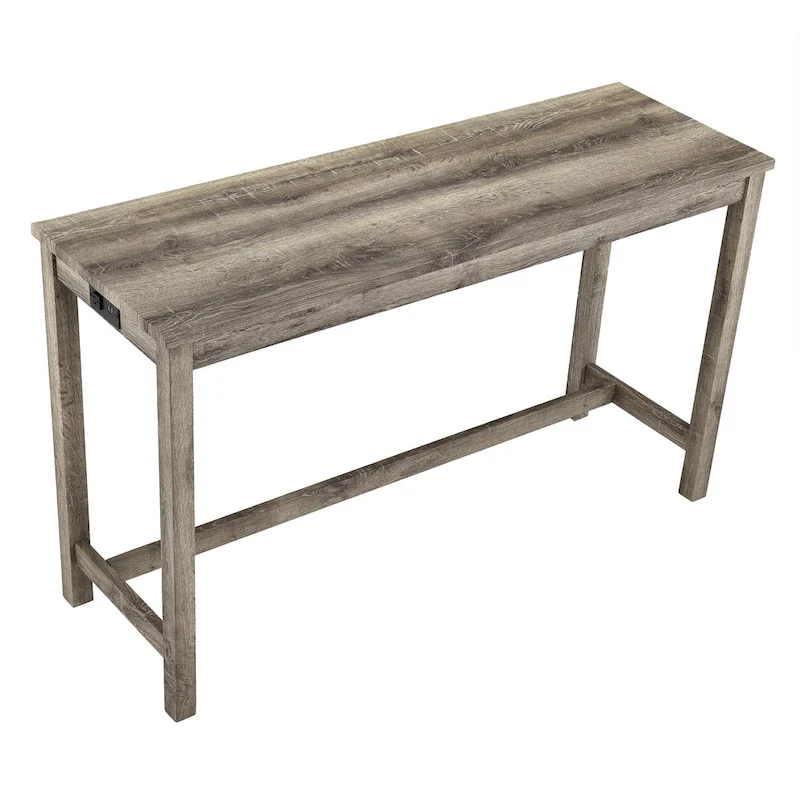 Bar Dining Table Set and 3 Bar Stools with Power Outlet Kitchen Breakfast Nook Wooden Dining Table Chairs Sets