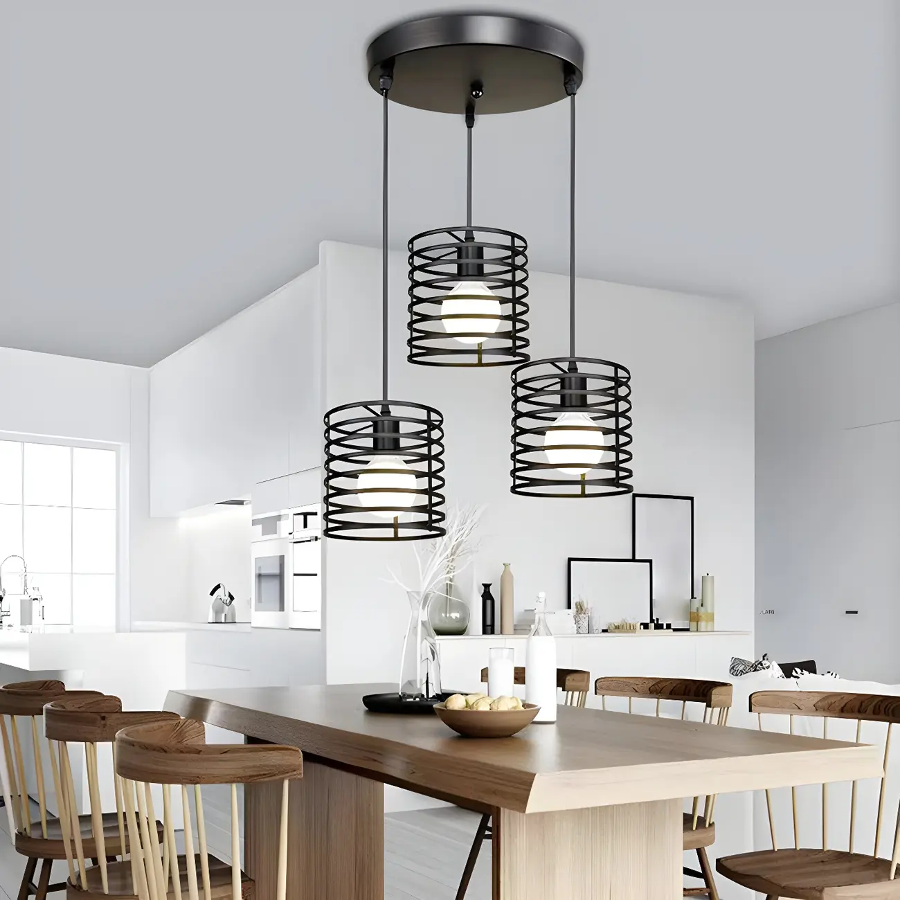 Industrial Black 3-Light Lantern Pendant Light