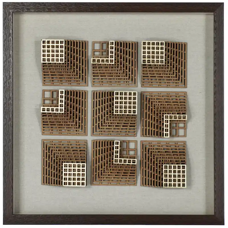 HUJI Abstract 3D Wood Carving Shadow Box Wall Decor - 23.6 x23.6