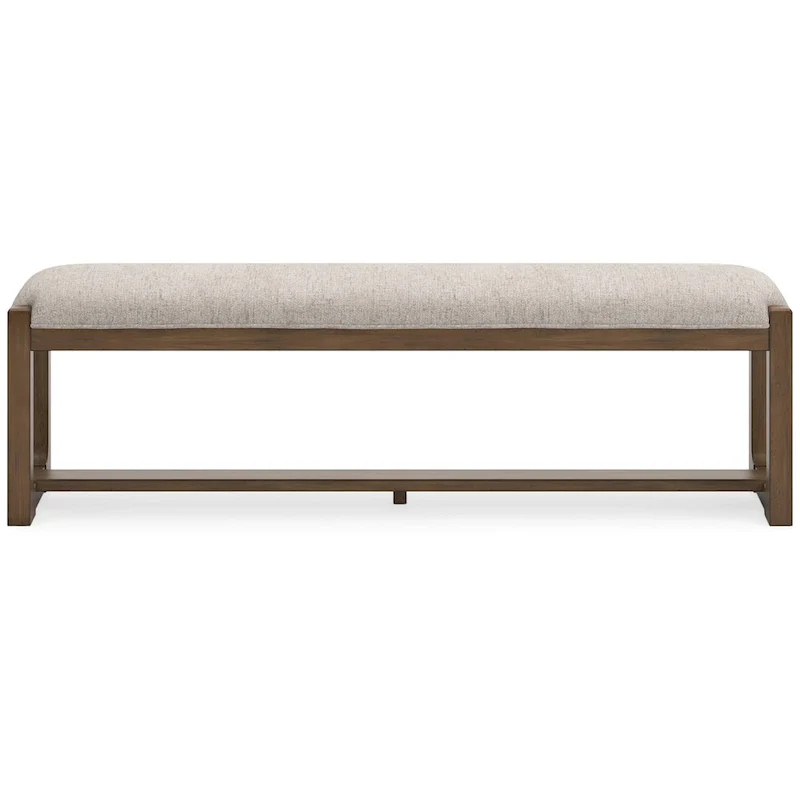 Cabal Large Dining Bench, Padded Beige Polyester, Brown Wood, 64 Inch