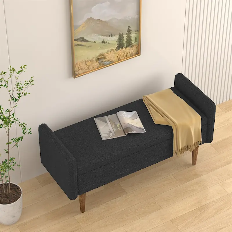 Black / Green Linen Fabric Lift-Top Storage Bench