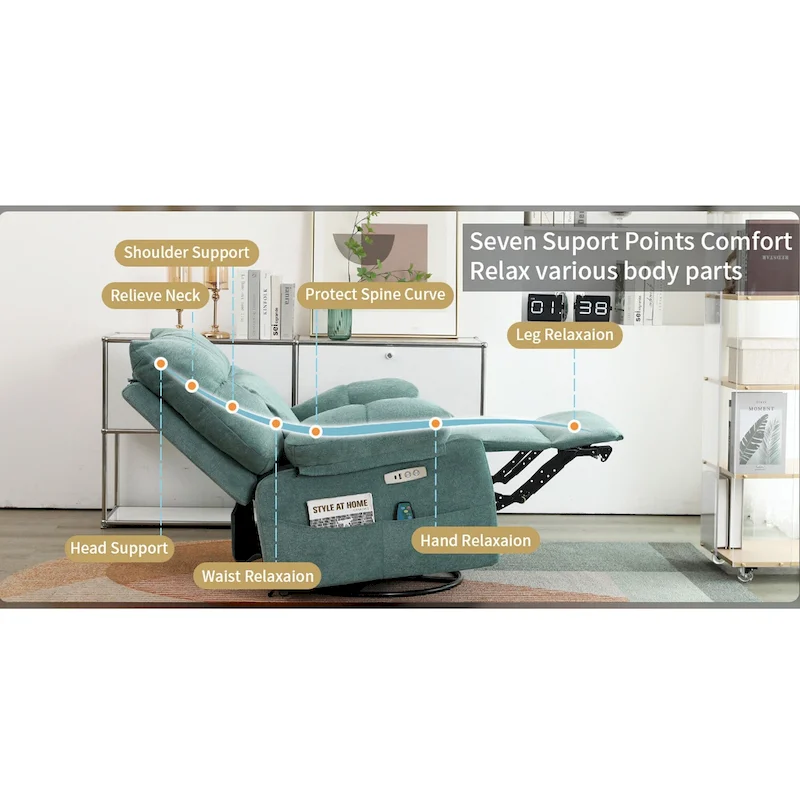 XINMICS Swivel Recliner Chair, Glider Rocking Power Recliner with Massage and Heated