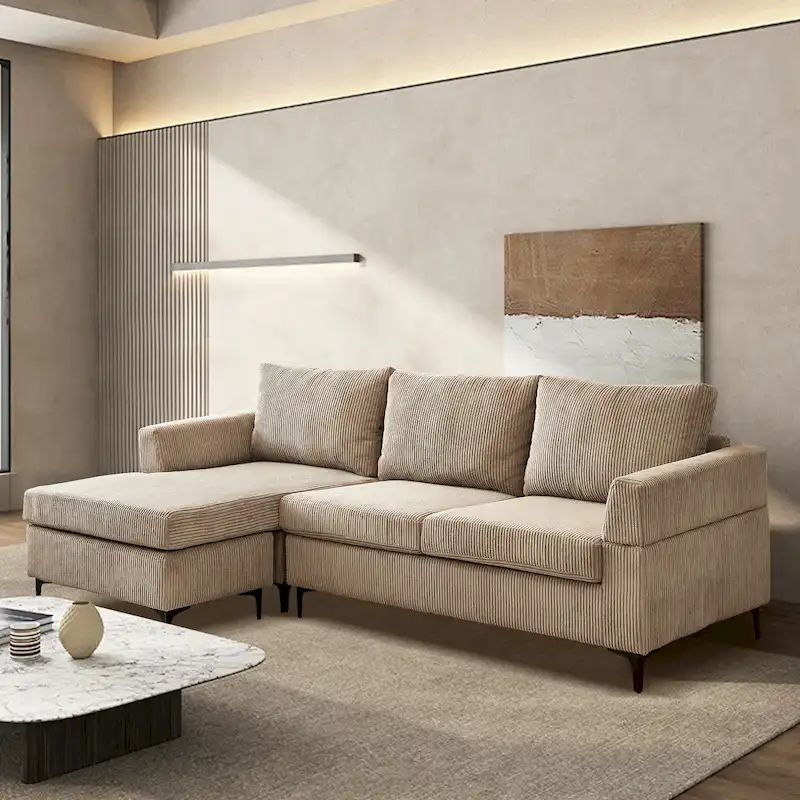 HOOOWOOO Living Room L-Shaped Polyester Fabric Reversible Chaise Sofa