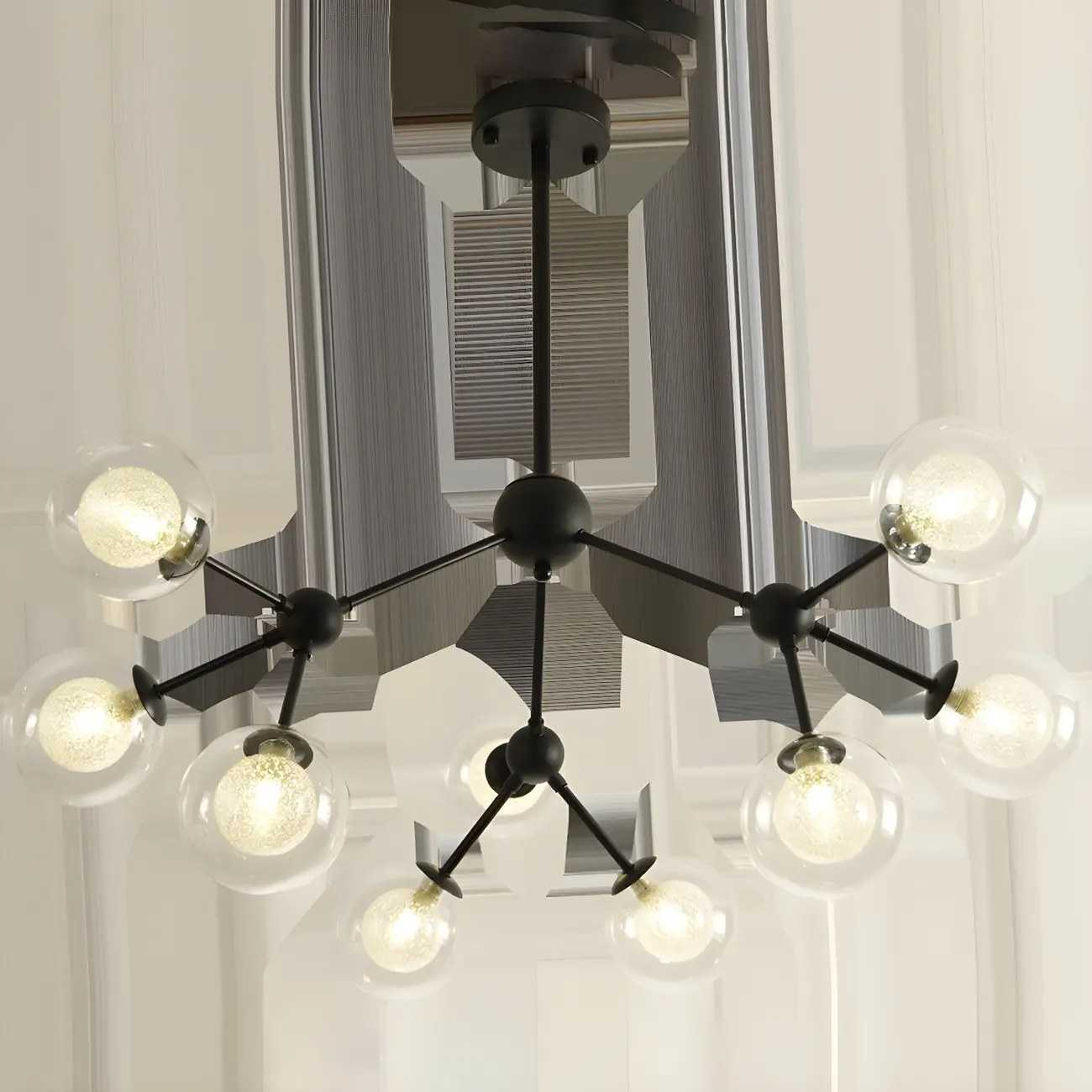 Modern Industrial Sputnik Black Glass 9-18 Light Chandelier