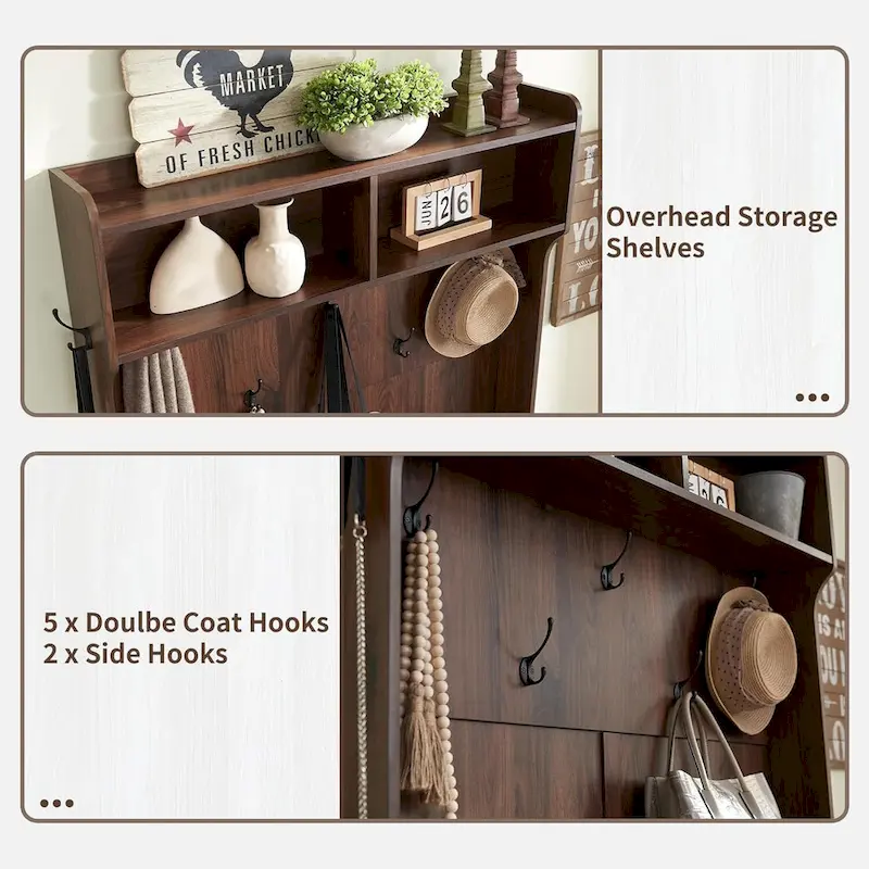 42  Wide Farmhouse Entryway Bench with Coat Rack, Mudroom Cabinet