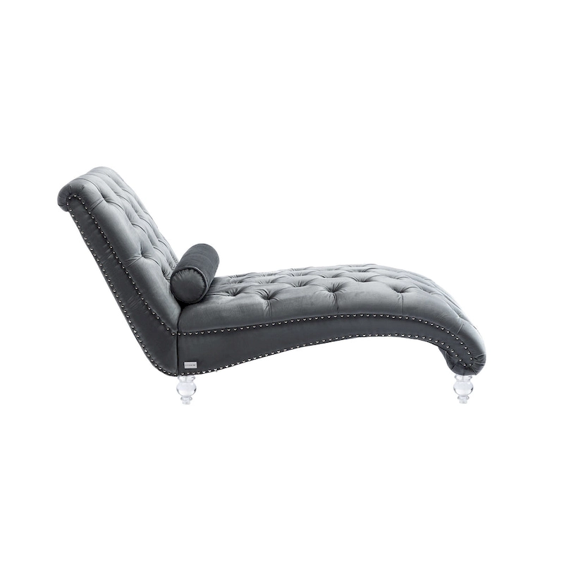 Button-Tufted Upholstered Velvet Recliner Chaise with Pillow and Acrylic Feet