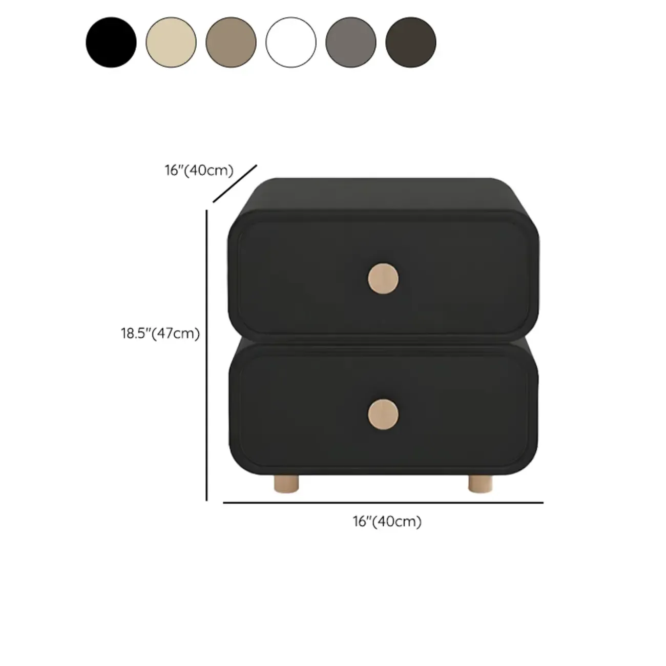 Solid Wood Leather-Top Black 2 Tiers Drawer Nightstand