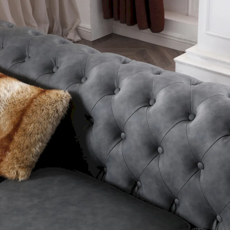 Classic Chesterfield Sofa Brown Faux Leather