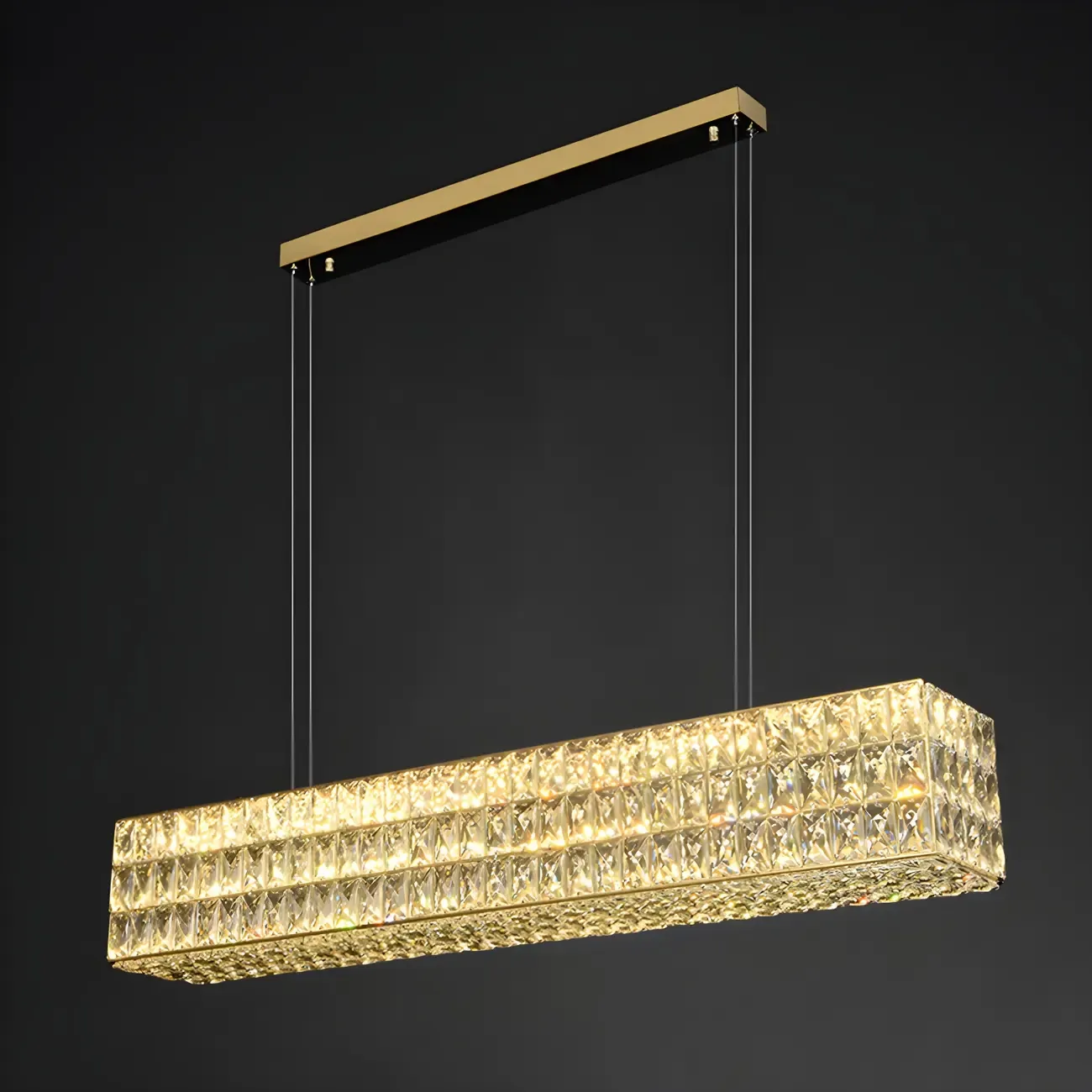 Modern Crystal Steel Rectangular Island Light