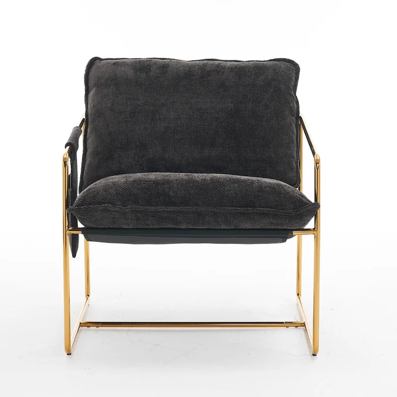 Velvet Arm Chair with Gold Metal Frame - Set of 2