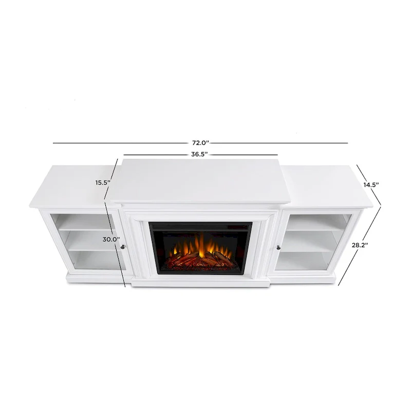 Frederick 72 Electric TV Stand Fireplace in White by Real Flame - 72L x 15.5W x 30H
