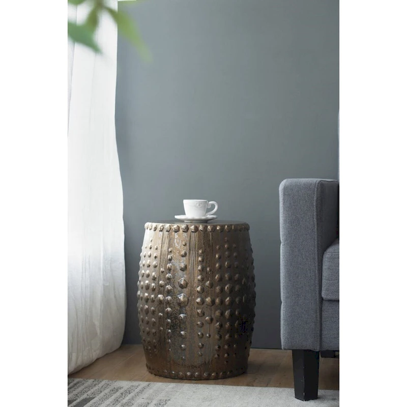 Weathered Style Ceramic Garden Stool - 18  - Bronze