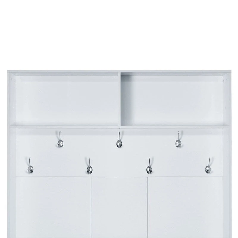 Wide Hall Tree with 10 Shoe Cubbies & 7 Coat Hooks, 43 W Coat Rack with Entryway Bench, 3-in-1 Design and Adjustable Shelves