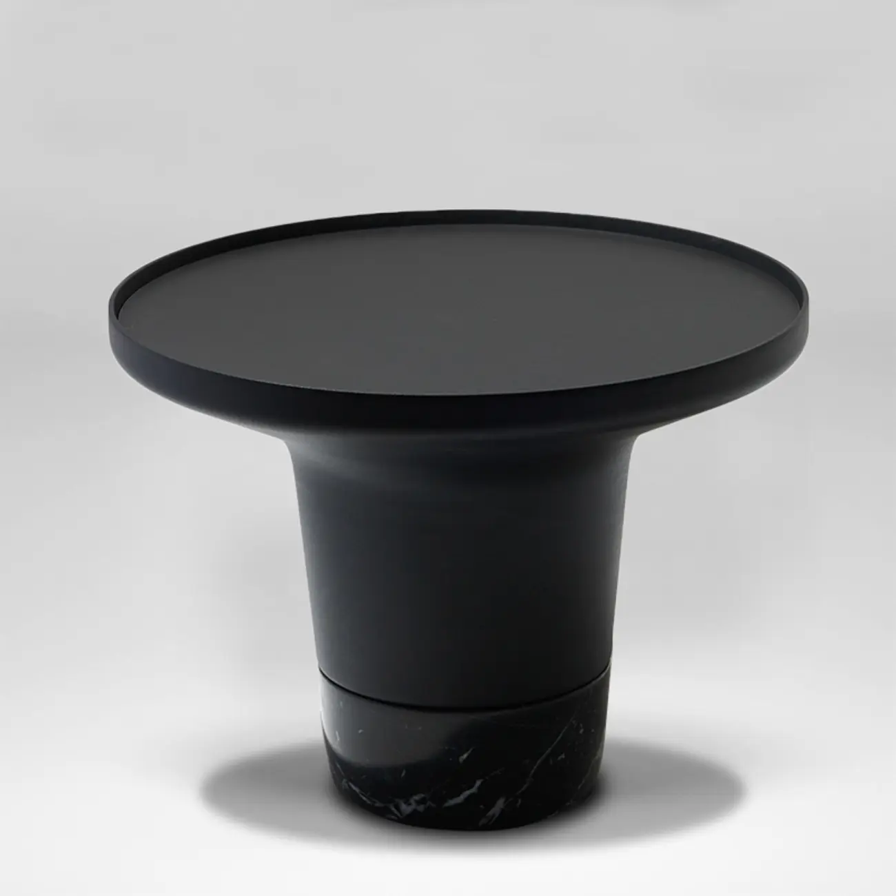 Modern Small Black Round Coffee Table with Marble Base