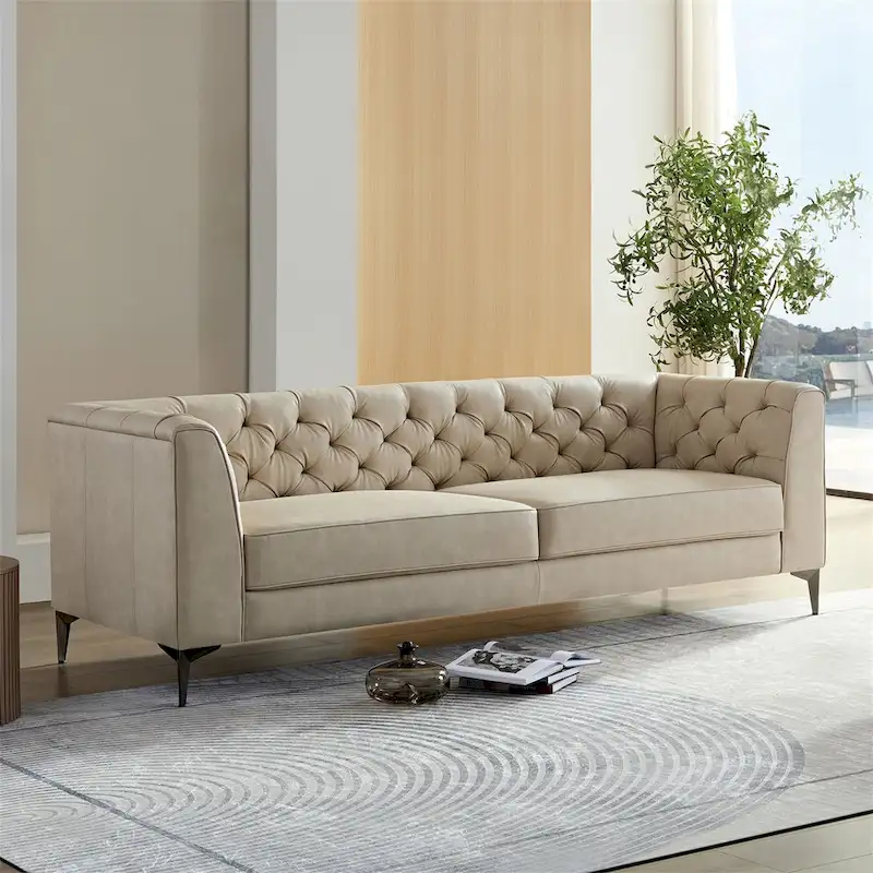 Modern Faux Leather Sofa with Metal Feet