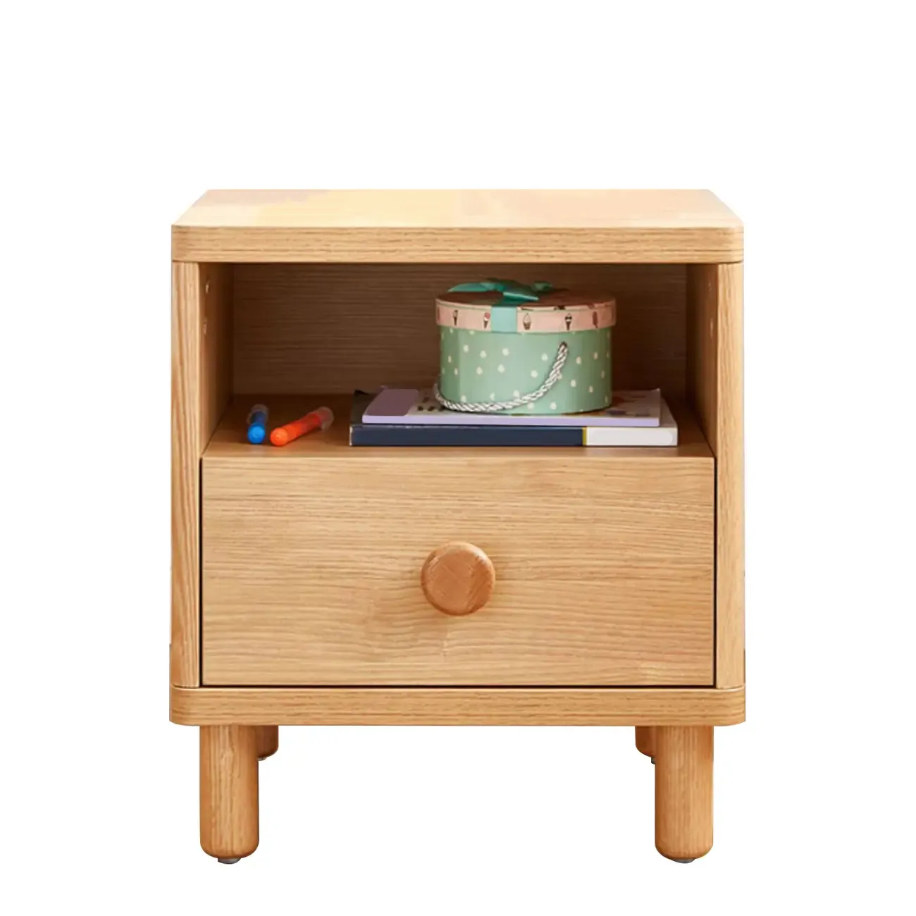 Childroom Solid Wood  2-Tier Small Nightstand with Legs