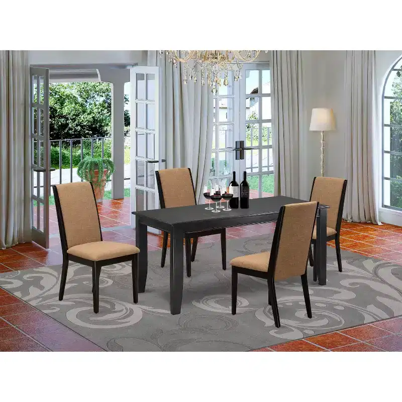 Dark Brown 5-Piece Square Wood Dining Set – Seats 4