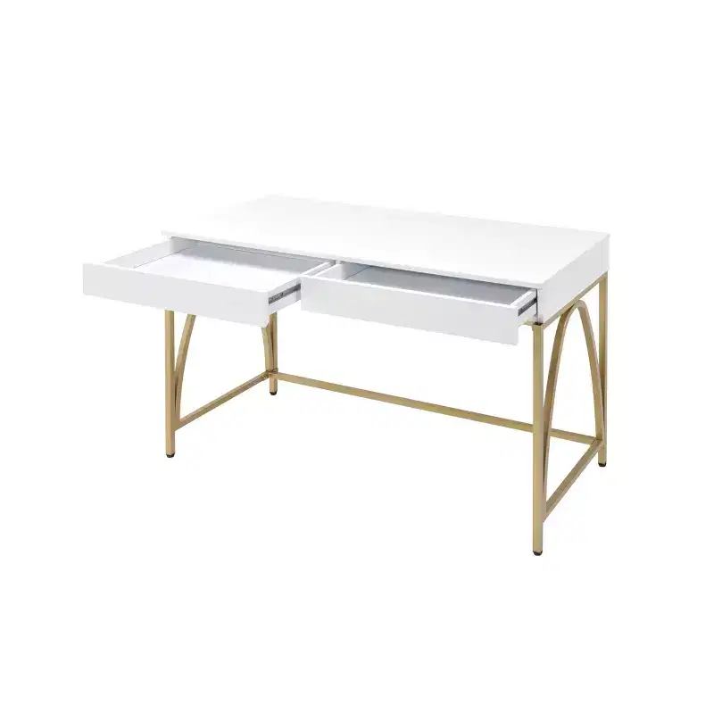 50" Lightmane Vanity Table White High Gloss and Gold Finish - Acme Furniture