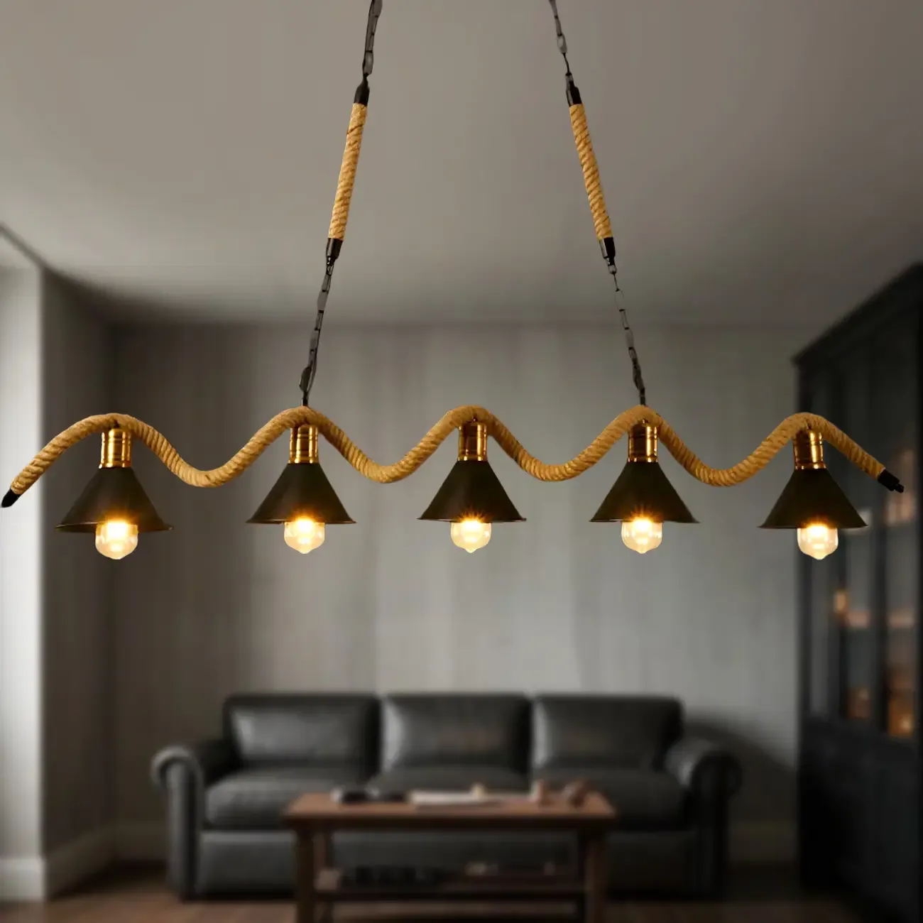 Industrial Metal Hemp Rope Pendant Light