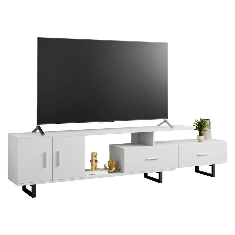Avery 55-inch 2-Drawer 4-Shelf TV Stand in Steel