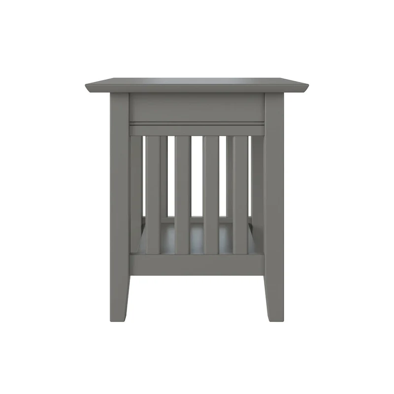 Mission-Style End Table with USB Charging Station – Grey, Solid Wood, Single