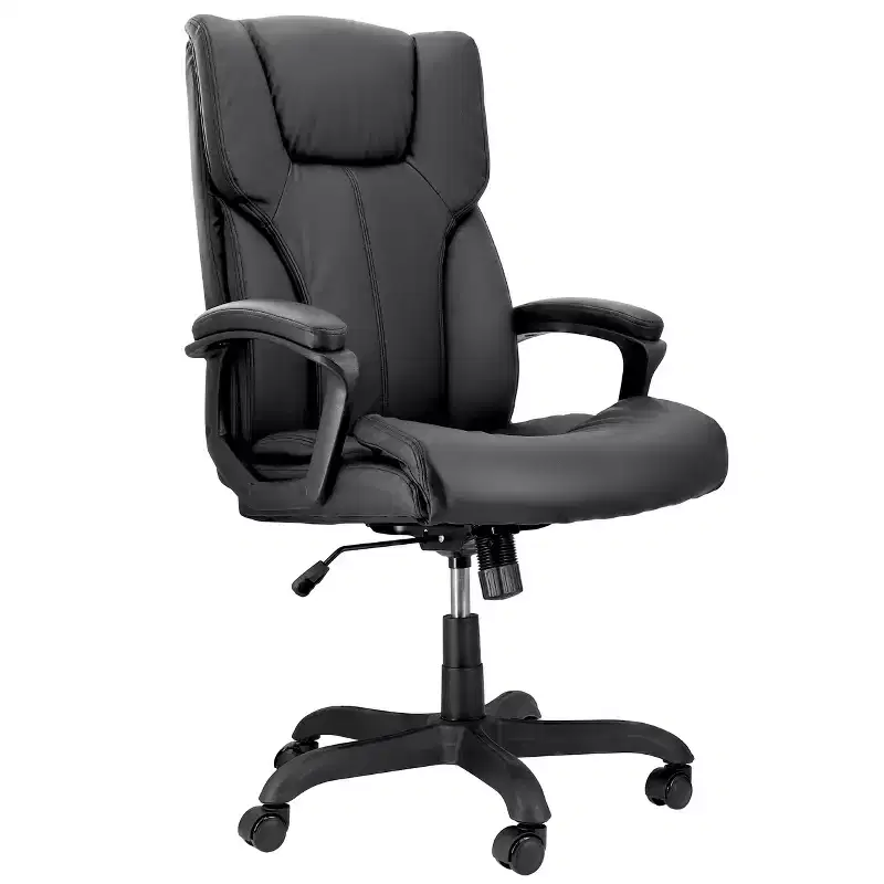 High Back Faux Leather Office Chair with Adjustable Height, Black, 1-Person