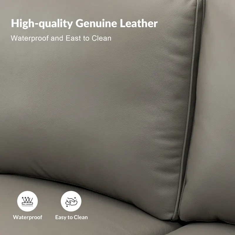 Balvino 81 Wide Transitional Genuine Leather Rolled Arm Sofa with Nailhead Trim and Removable Cushions