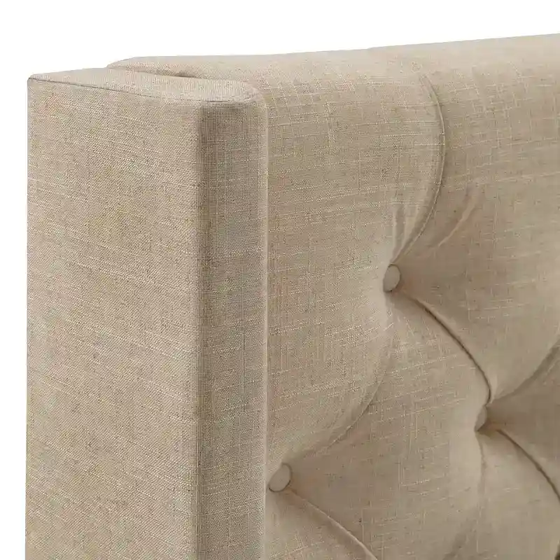 Full Wingback Button-Tufted Headboard, Beige/Dark Grey/Grey, Linen