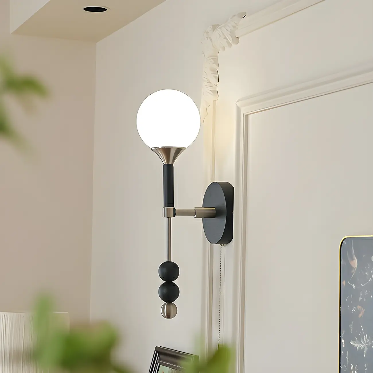 Modern Black Globe Vanity Light with White Glass Shade