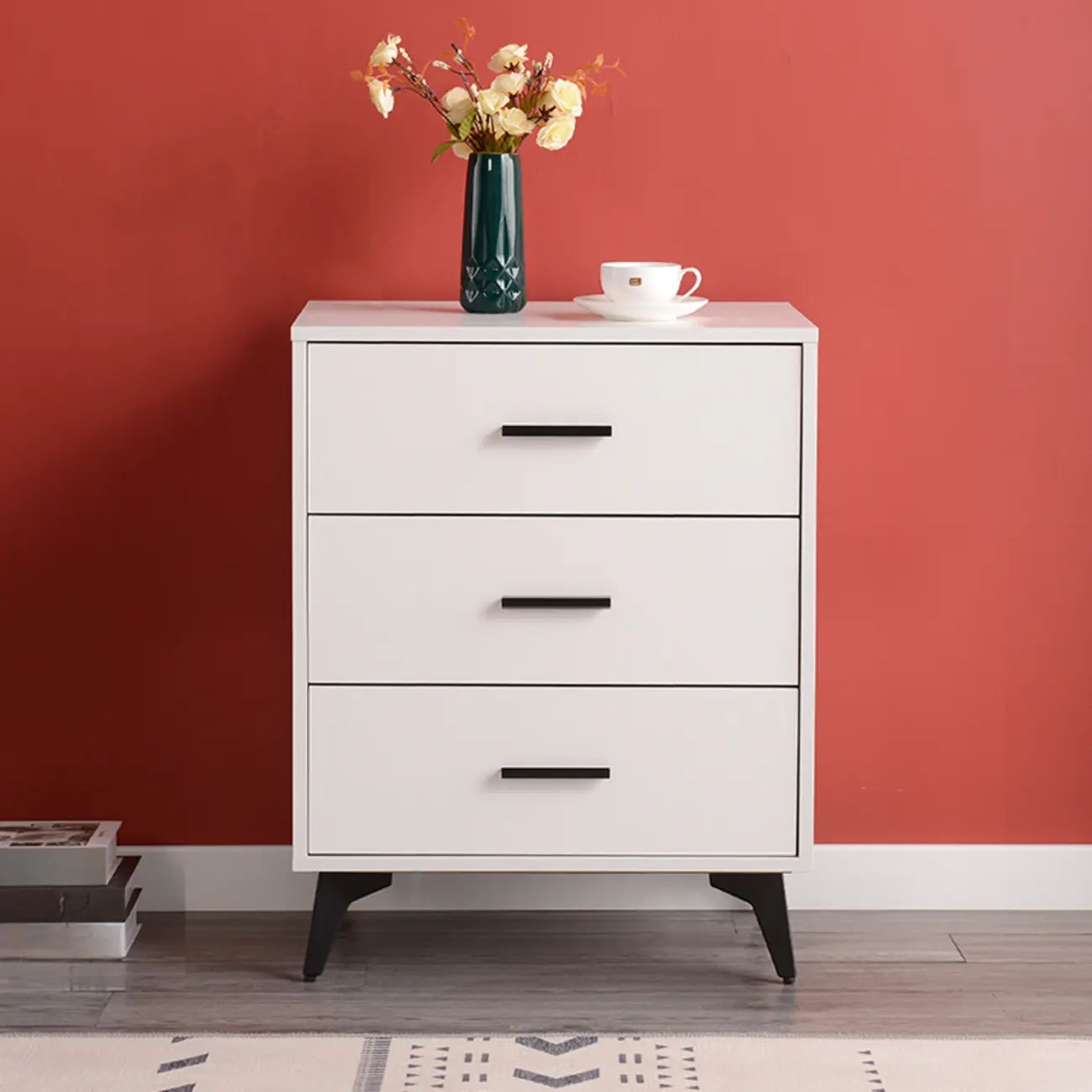 Modern White Wooden Gold Accent Storage Cabinet for Parlor