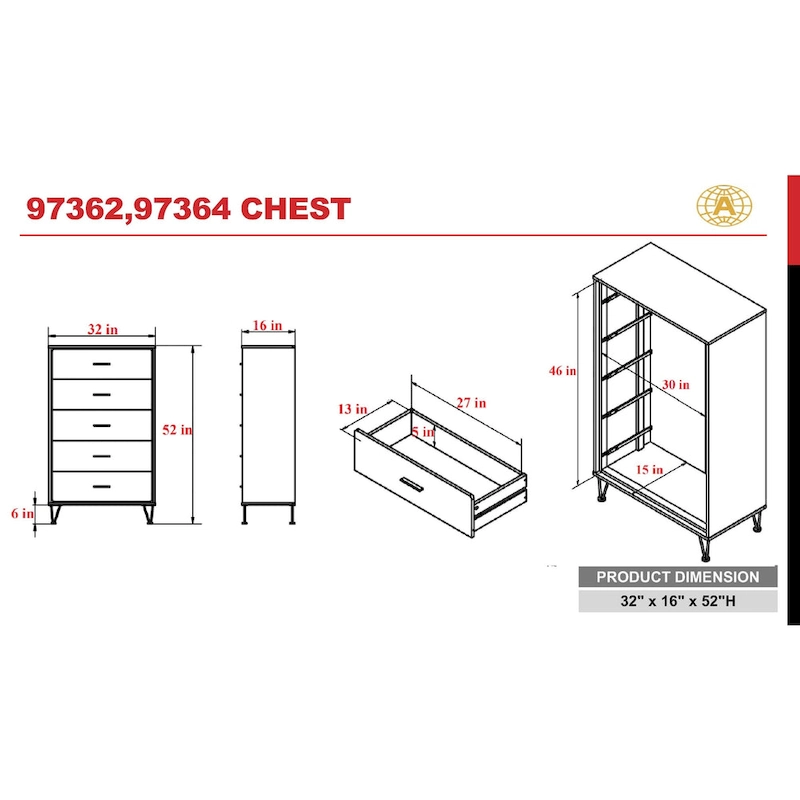 CUSchoice 5-Drawer Chest in Walnut