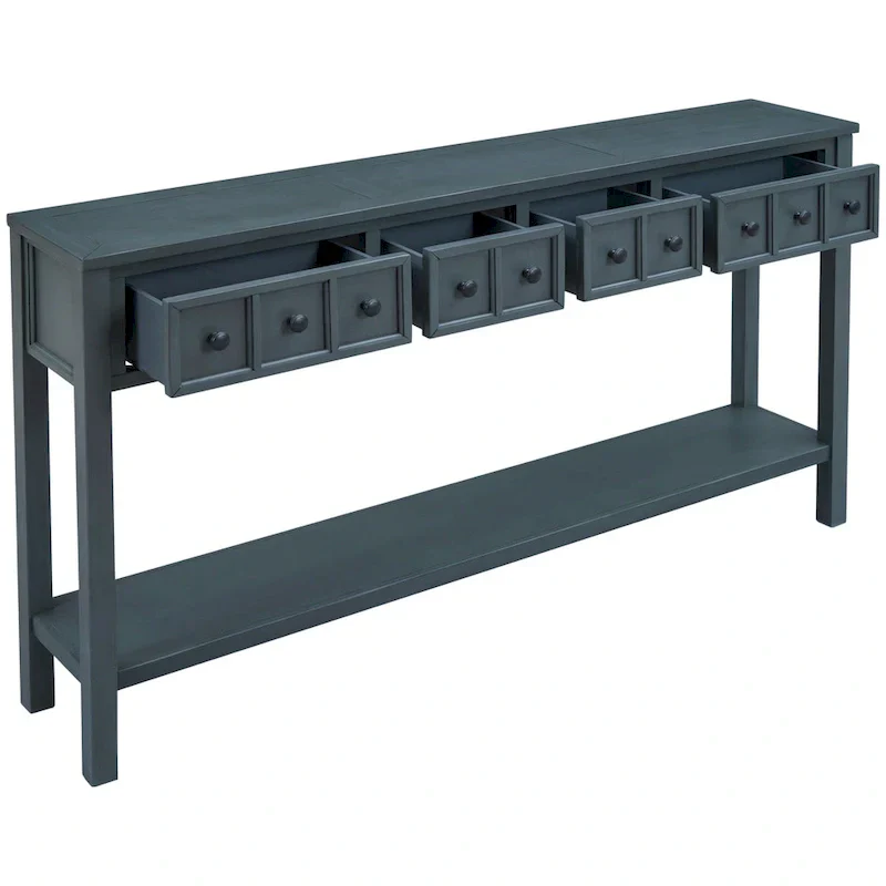 Rustic Entryway Console Table with Drawers and Bottom Shelf