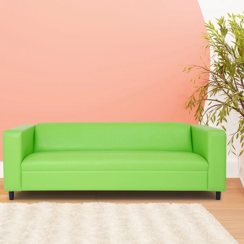 Coast to Coast Sofas Mid Century Modern 3 Seater Sofa Faux Leather Solid Wood Frame Upholstered